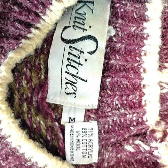 Knit Stitches  Burgundy and Cream Vintage Crewneck Sweater - Size M - Picture 6 of 6